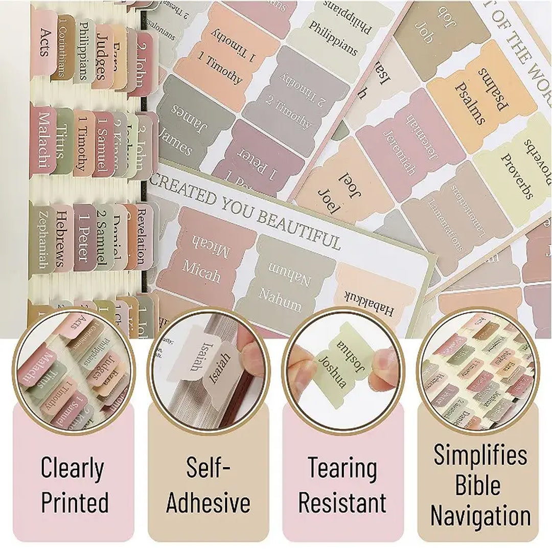 75 piece Bible Index Tabs New &amp; Old Testament Tabs Matte Laminated
