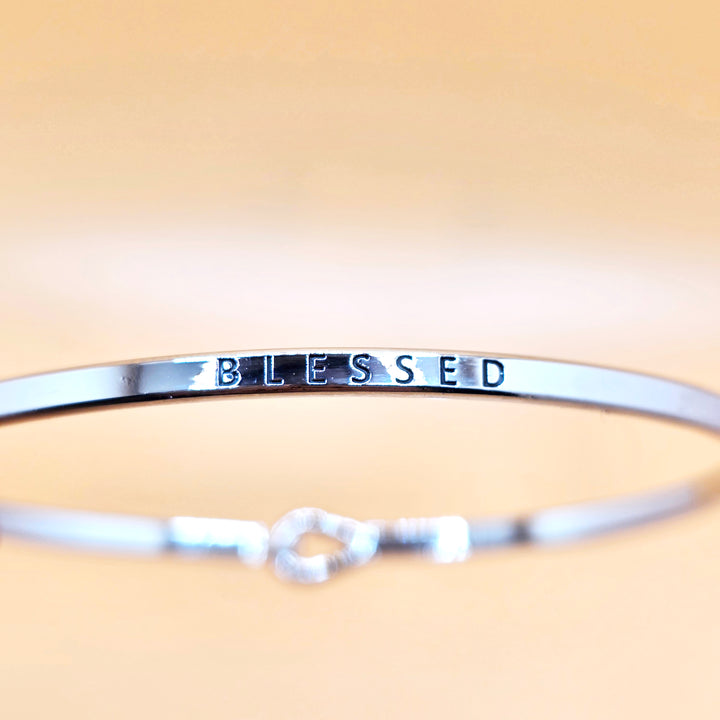 BLESSED Inspirational Message Bracelet Positive Message Engraved Thin Bangle - Jewelry