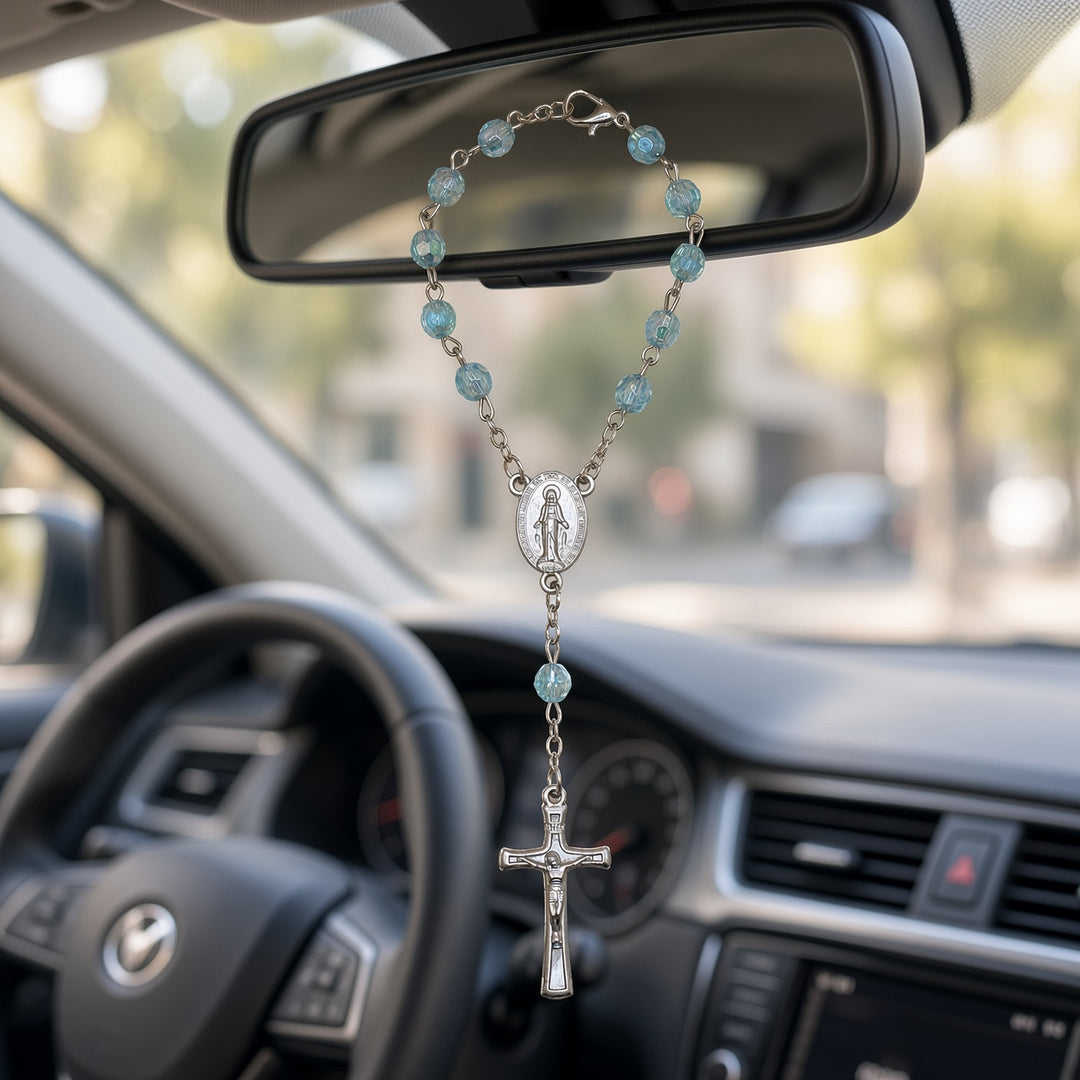 Blue Zircon Bead - Car Rosary