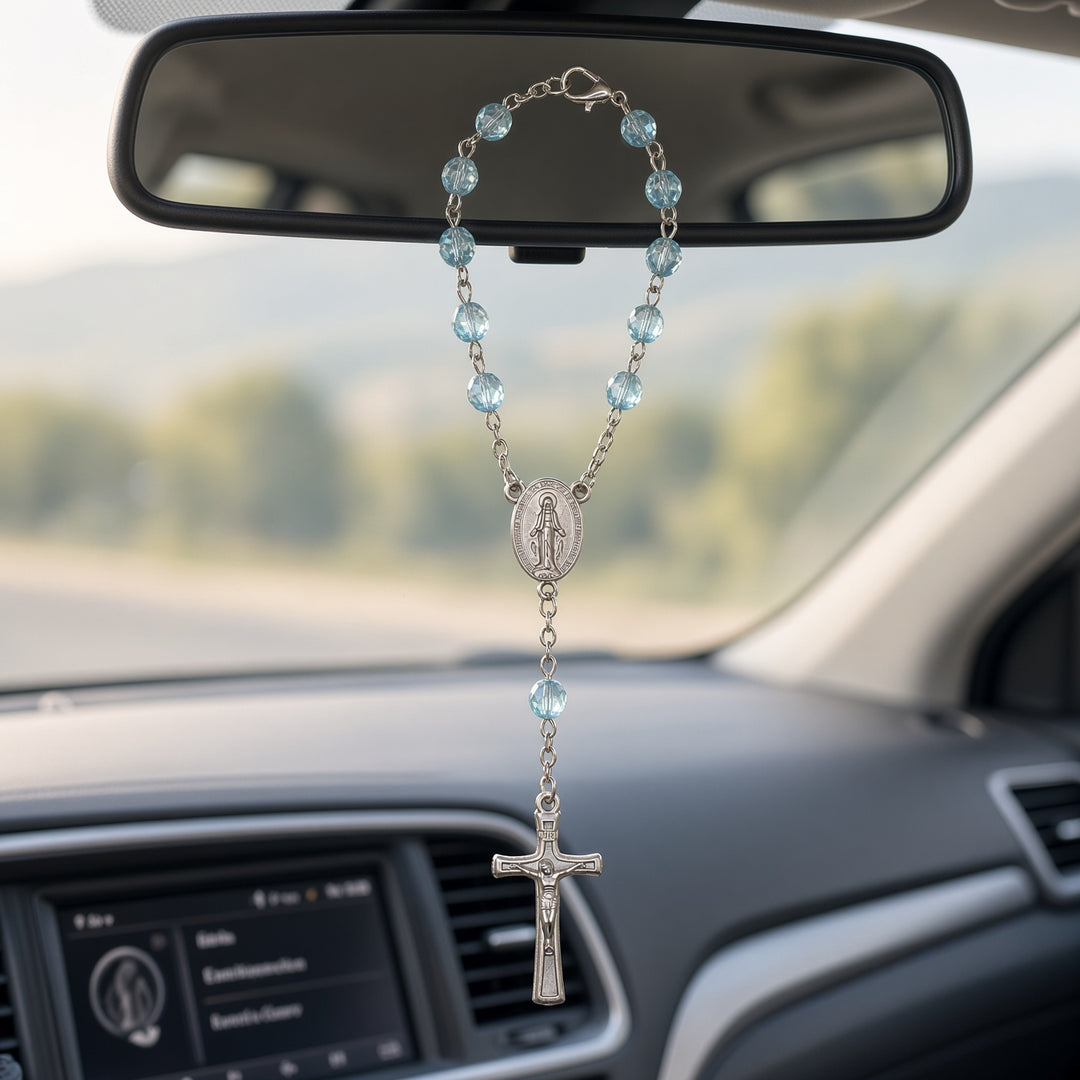 Blue Zircon Bead - Car Rosary