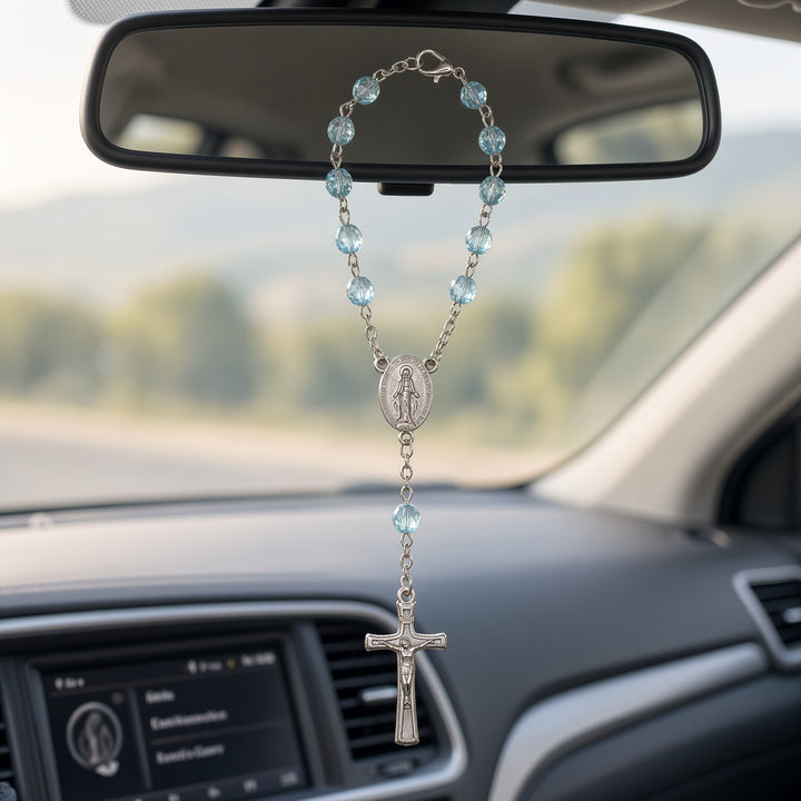 Blue Zircon Bead - Car Rosary