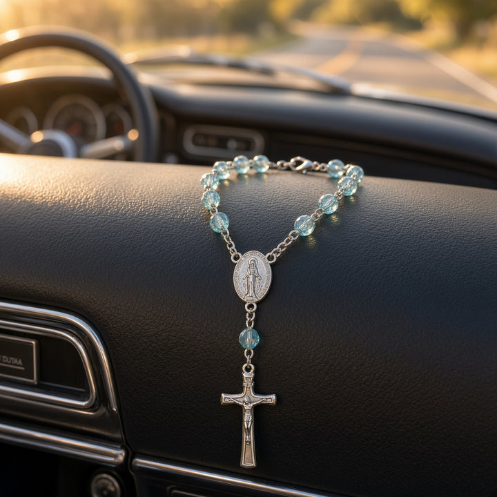 Blue Zircon Bead - Car Rosary