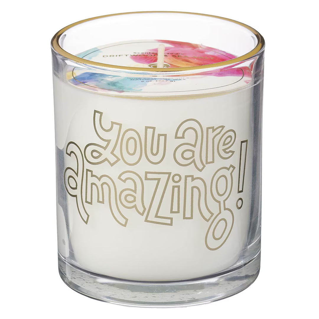 You Are Amazing Driftwood and Sea Salt Scented Candle in a Glass Jar