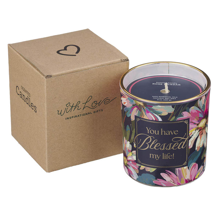 You Have Blessed My Life Rose and Cedar Scented Candle in a Glass Jar