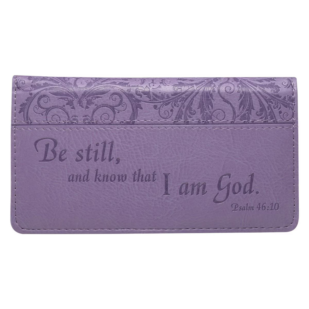 Be Still Purple Faux Leather Checkbook Cover 1 - Psalm 46:10