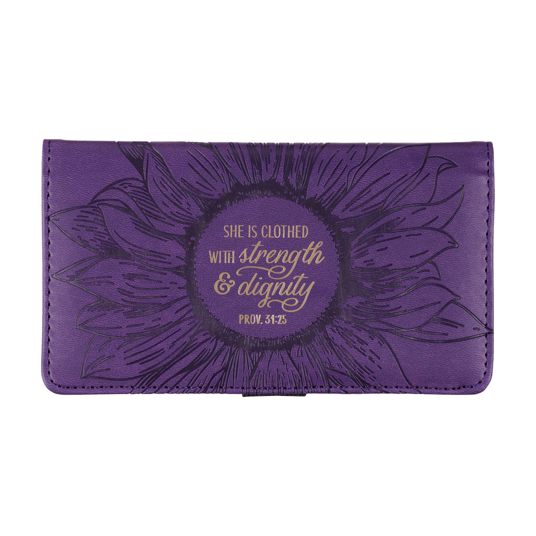 Strength and Dignity Purple Faux Leather Checkbook Cover - Proverbs 31:25