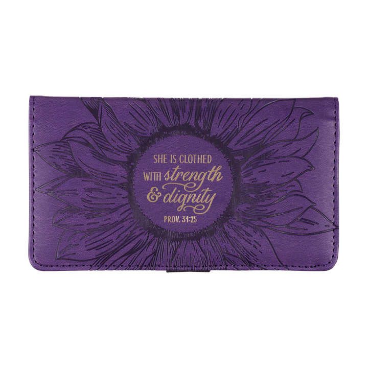 Strength and Dignity Purple Faux Leather Checkbook Cover - Proverbs 31:25