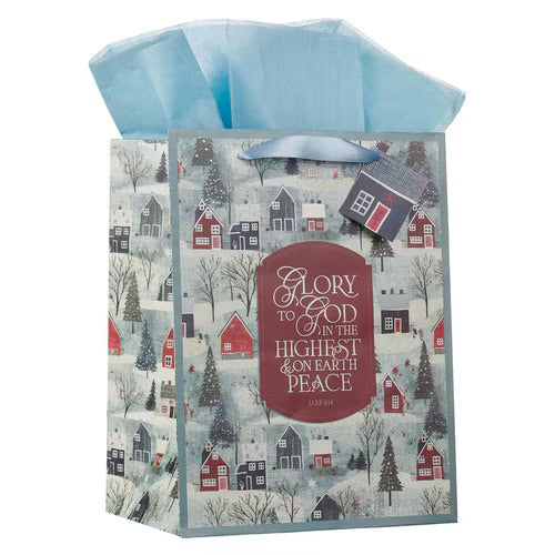 Glory to God Winter Village Large Portrait Gift Bag - Luke 2:14
