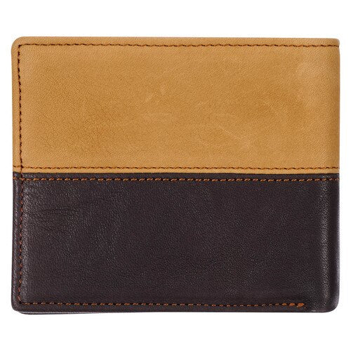 Two-tone Dark Brown and Camel Tan Leather Wallet with Cross Badge