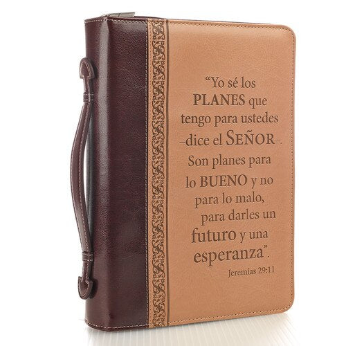 Funda Clásica de Biblia en Piel Sintética Bicolor Marrón Yo sé los Planes – Jeremías 29:11
