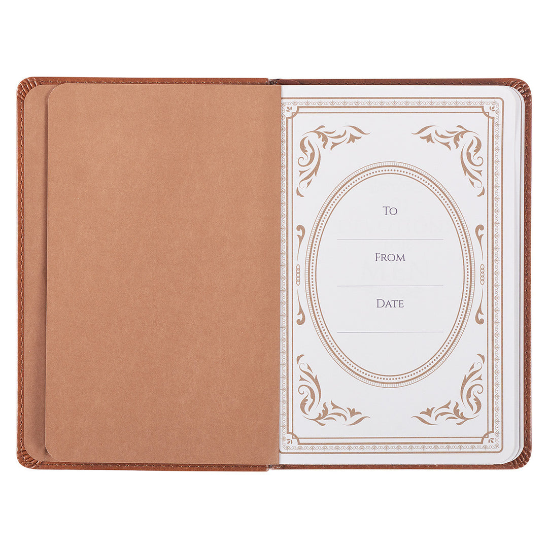 101 Devotions for Men Tawny Brown Faux Leather Devotional - 1 Timothy 6:11 - Men&