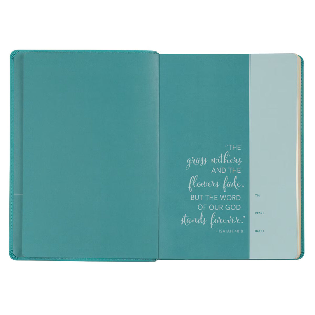 Floral Teal Faux Leather NLT Everyday Devotional Bible for Women