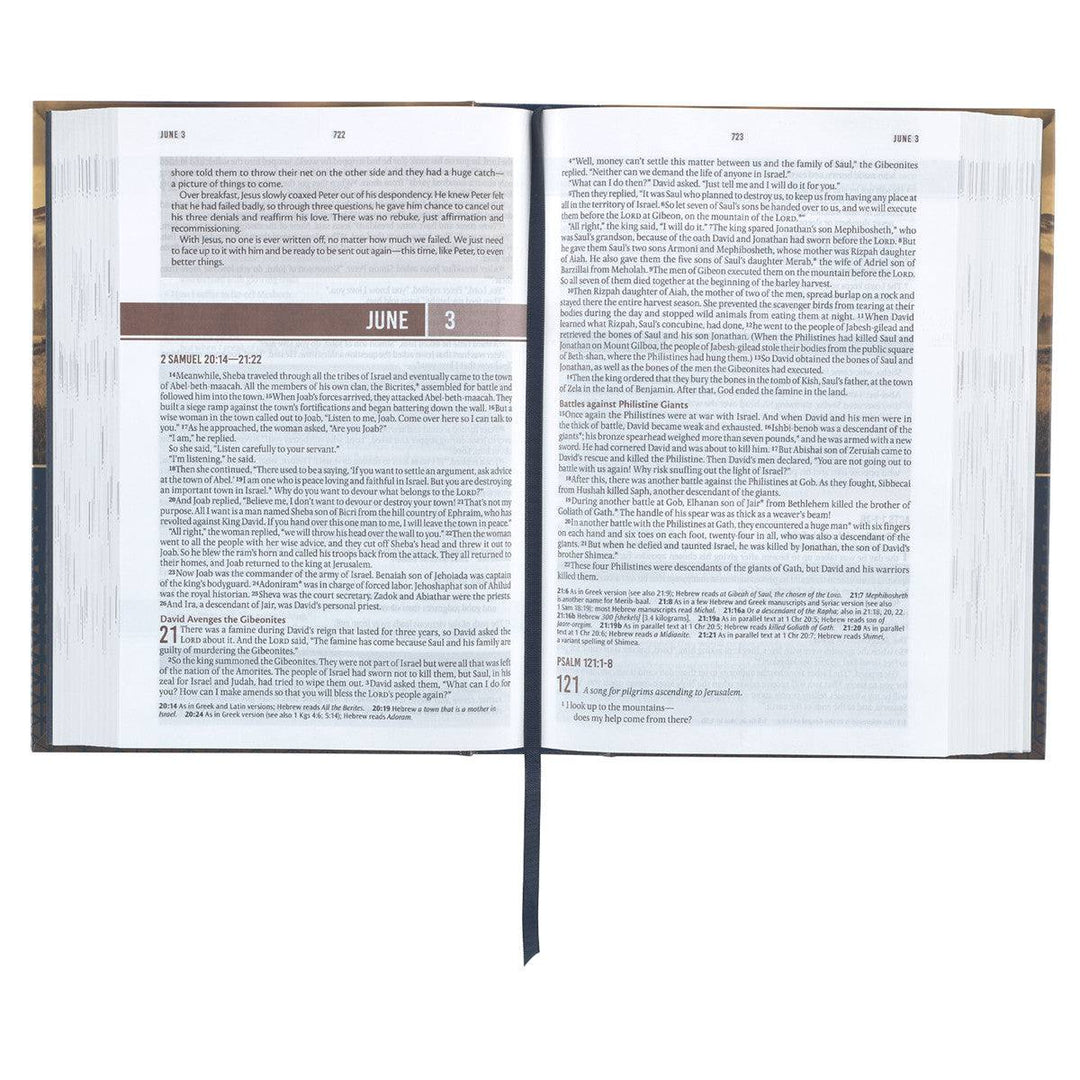 Gold and Navy Mountain View Hardcover NLT Everyday Devotional Bible for Men