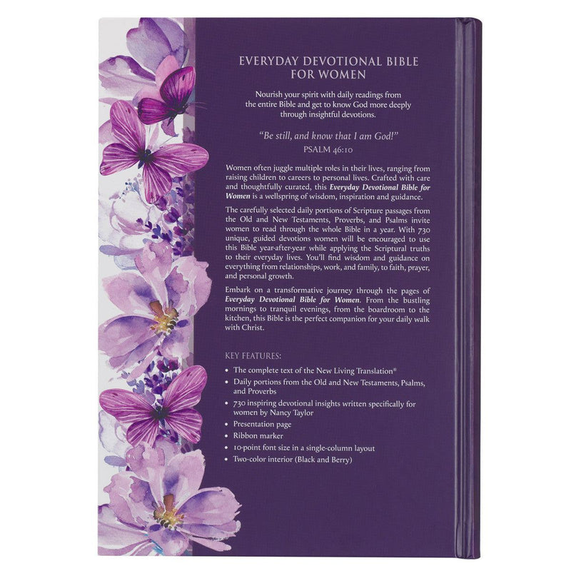 Purple Floral Hardcover NLT Everyday Devotional Bible for Women