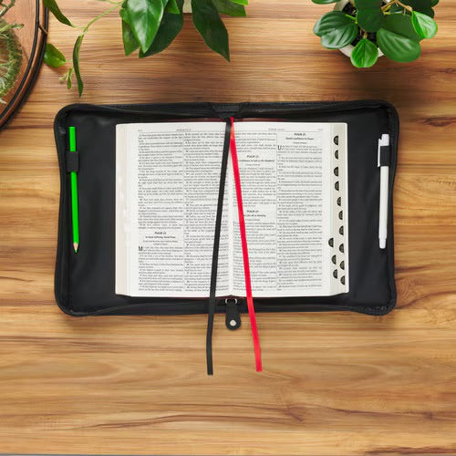 Be Strong in the Lord Black and Gray Lion Faux Leather Classic Bible Cover - Ephesians 6:10
