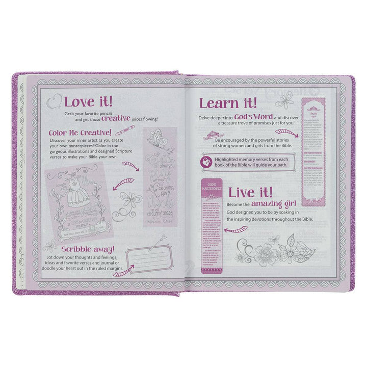 Purple Glitter My Creative Bible for Girls - an ESV Journaling Bible By Amanda Cowles