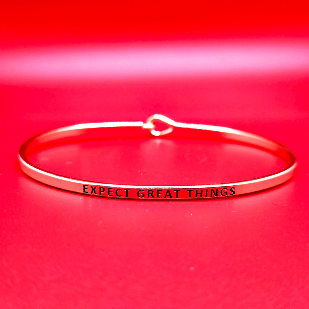 EXPECT GREAT THINGS Inspirational Message Bracelet Positive Message Engraved Thin Bangle - Jewelry