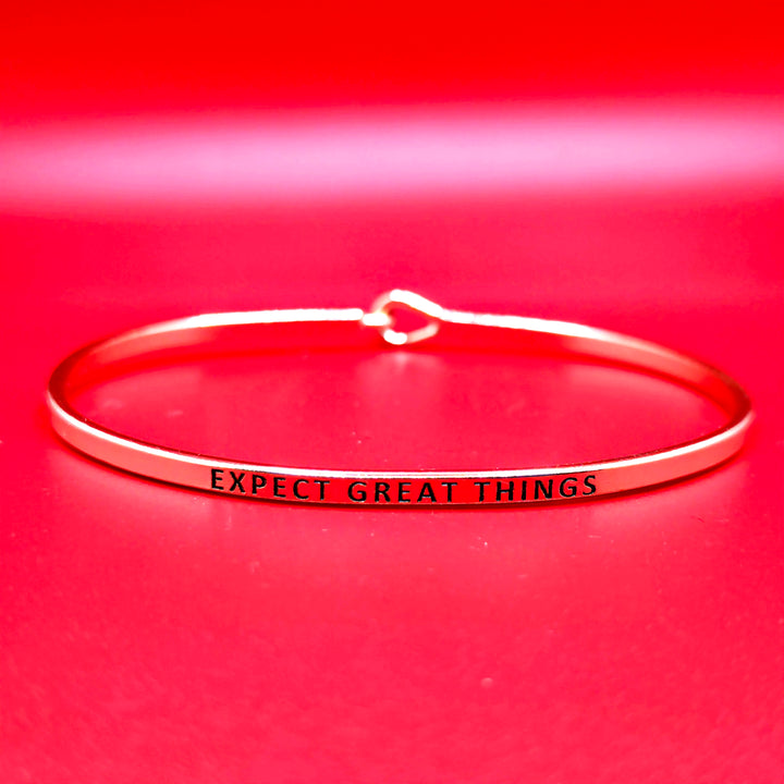 EXPECT GREAT THINGS Inspirational Message Bracelet Positive Message Engraved Thin Bangle - Jewelry