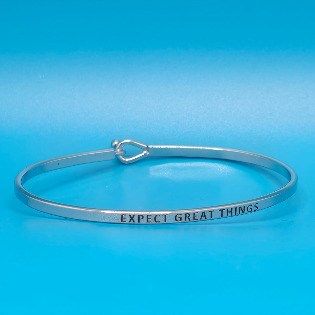 EXPECT GREAT THINGS Inspirational Message Bracelet Positive Message Engraved Thin Bangle - Jewelry