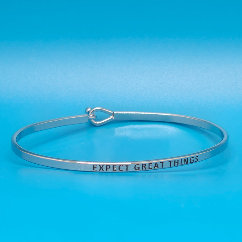EXPECT GREAT THINGS Inspirational Message Bracelet Positive Message Engraved Thin Bangle - Jewelry