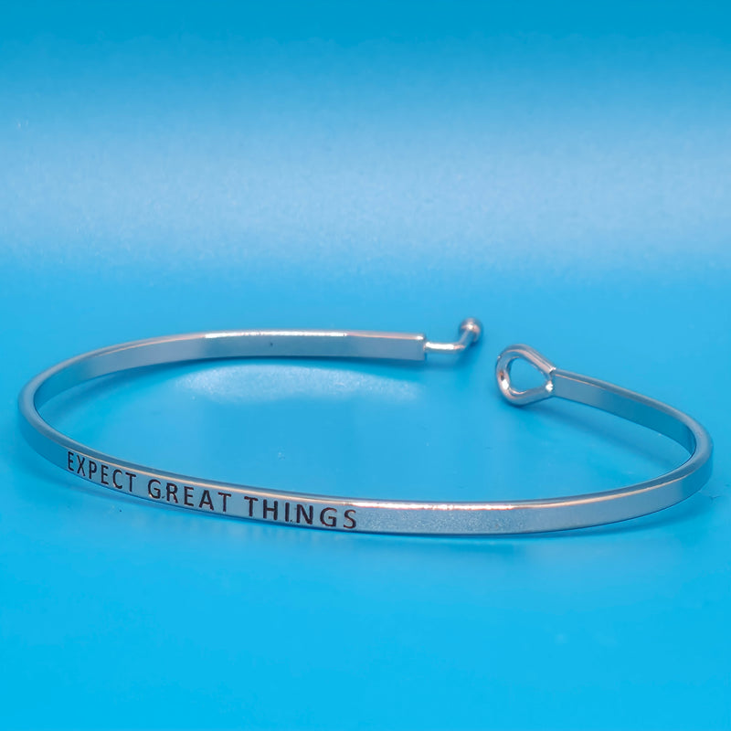 EXPECT GREAT THINGS Inspirational Message Bracelet Positive Message Engraved Thin Bangle - Jewelry