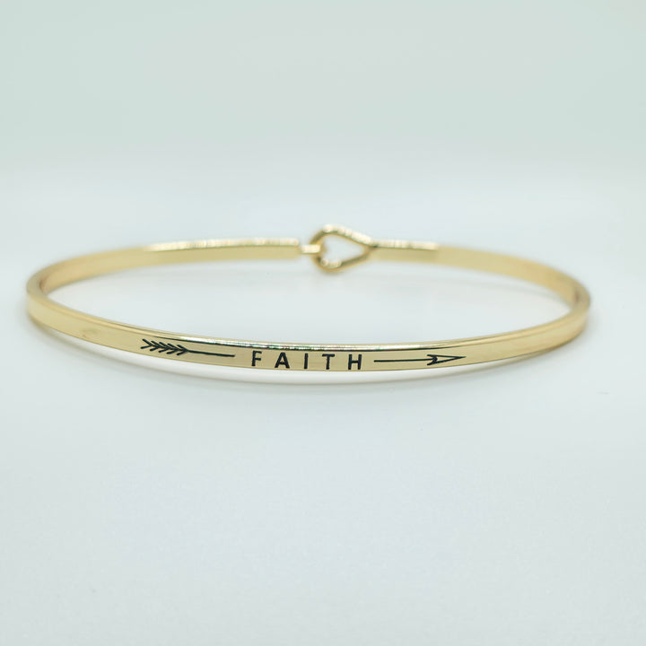 FAITH (Arrow) Inspirational Message Bracelet Positive Message Engraved Thin Bangle - Jewelry