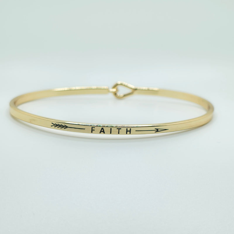 FAITH (Arrow) Inspirational Message Bracelet Positive Message Engraved Thin Bangle - Jewelry