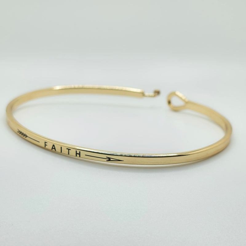 FAITH (Arrow) Inspirational Message Bracelet Positive Message Engraved Thin Bangle - Jewelry
