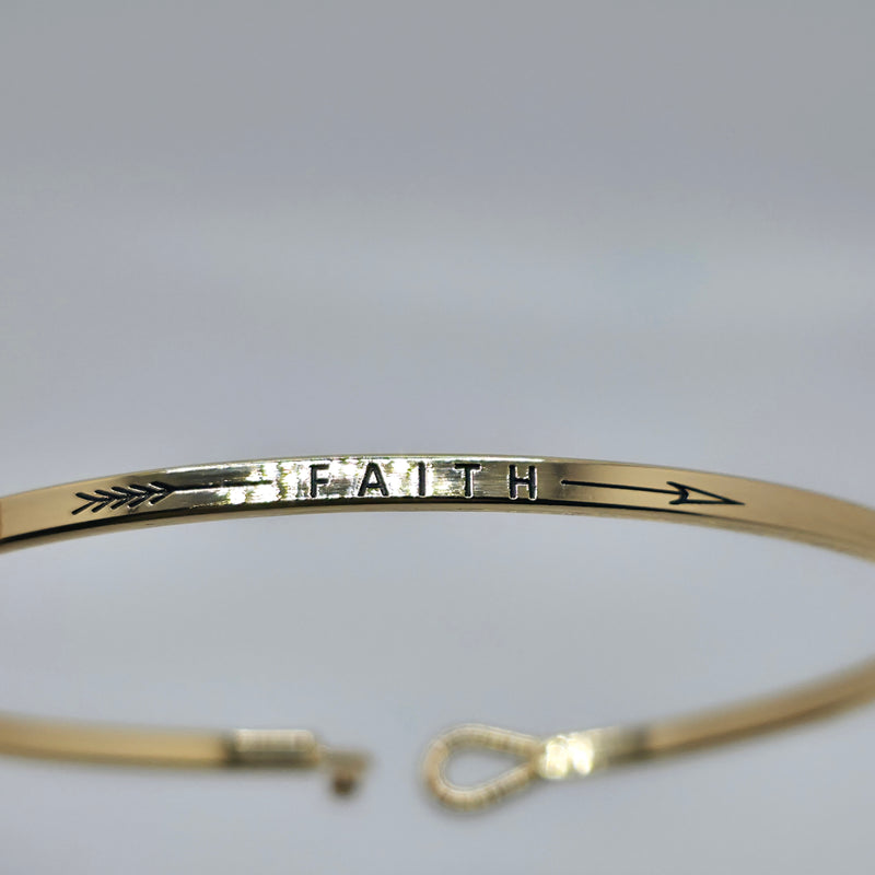 FAITH (Arrow) Inspirational Message Bracelet Positive Message Engraved Thin Bangle - Jewelry