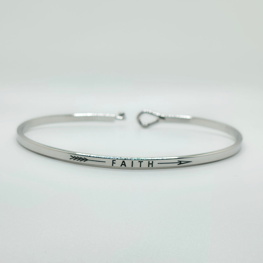 FAITH (Arrow) Inspirational Message Bracelet Positive Message Engraved Thin Bangle - Jewelry