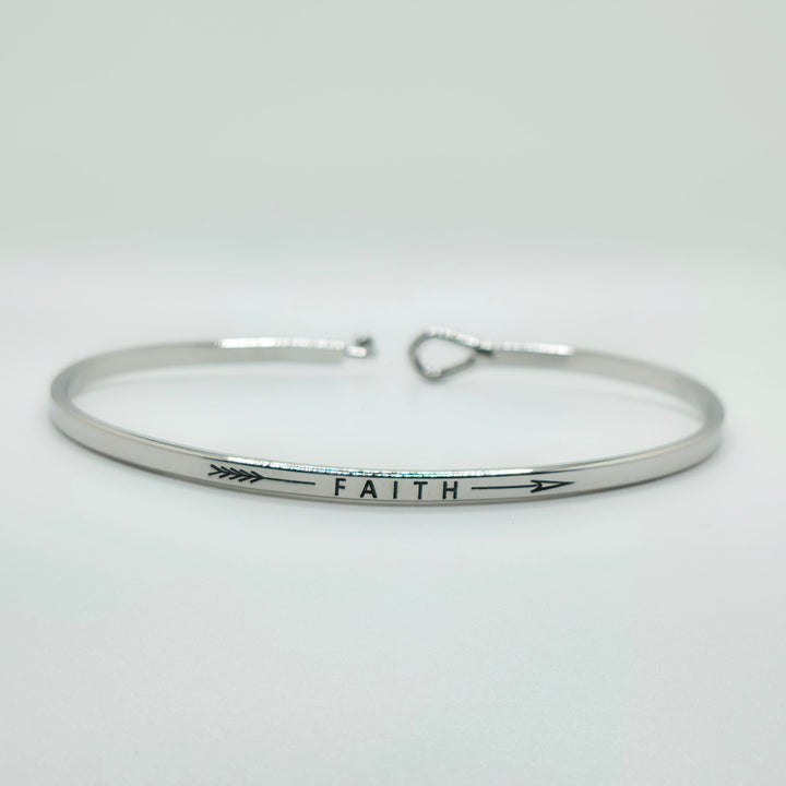 FAITH (Arrow) Inspirational Message Bracelet Positive Message Engraved Thin Bangle - Jewelry