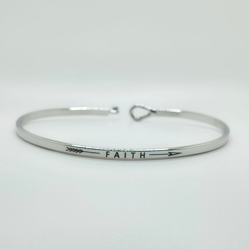 FAITH (Arrow) Inspirational Message Bracelet Positive Message Engraved Thin Bangle - Jewelry