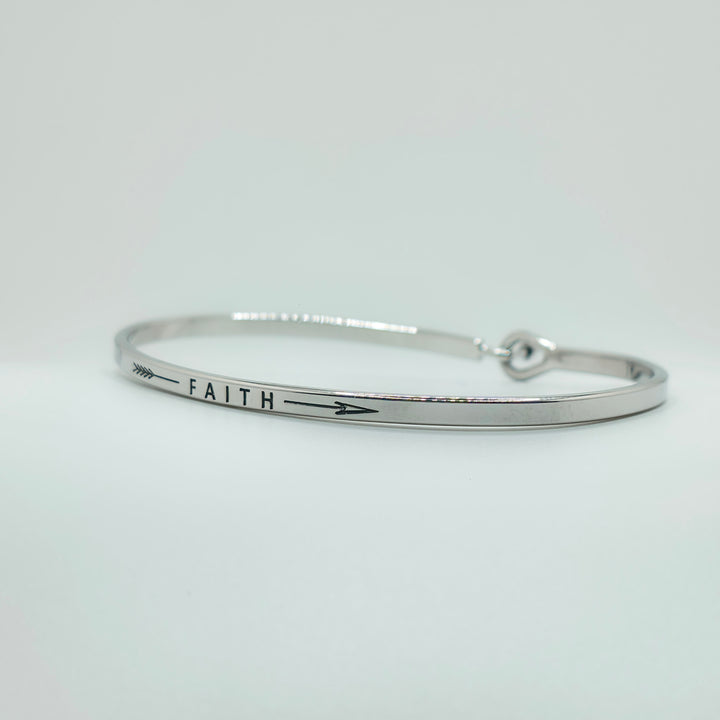 FAITH (Arrow) Inspirational Message Bracelet Positive Message Engraved Thin Bangle - Jewelry