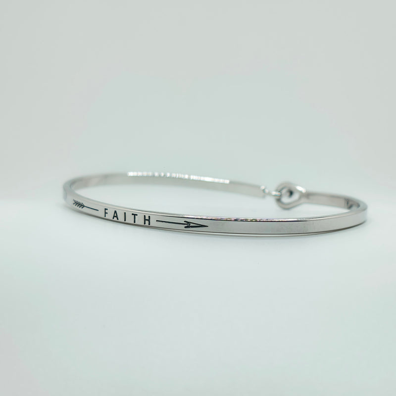 FAITH (Arrow) Inspirational Message Bracelet Positive Message Engraved Thin Bangle - Jewelry