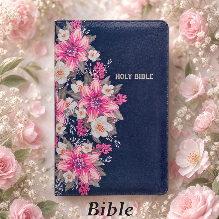 Floral Blue Faux Leather KJV Bible Zippered &amp; Be Still Floral Embroidered Blue Journal Zippered Bundle