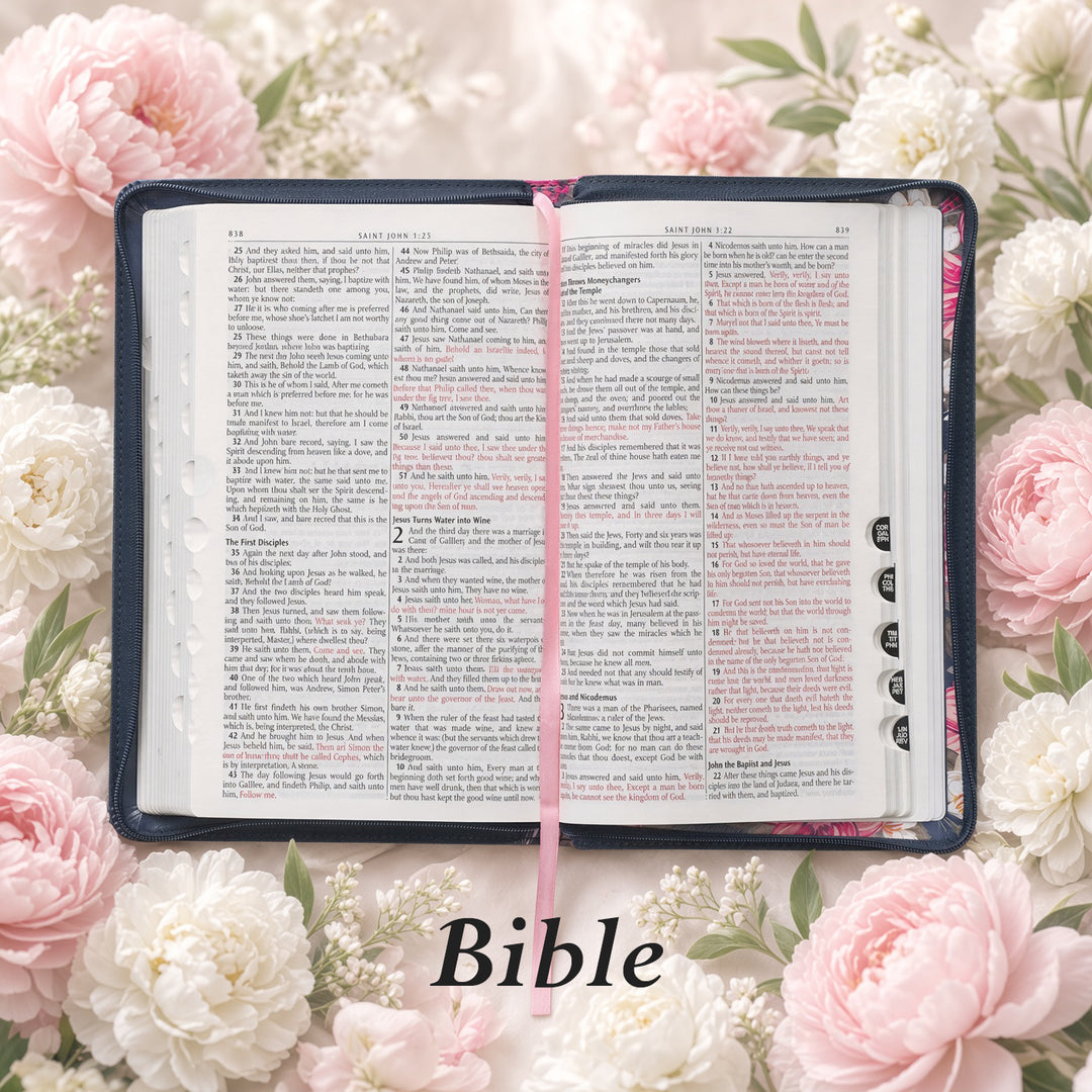 Floral Blue Faux Leather KJV Bible Zippered &amp; Be Still Floral Embroidered Blue Journal Zippered Bundle
