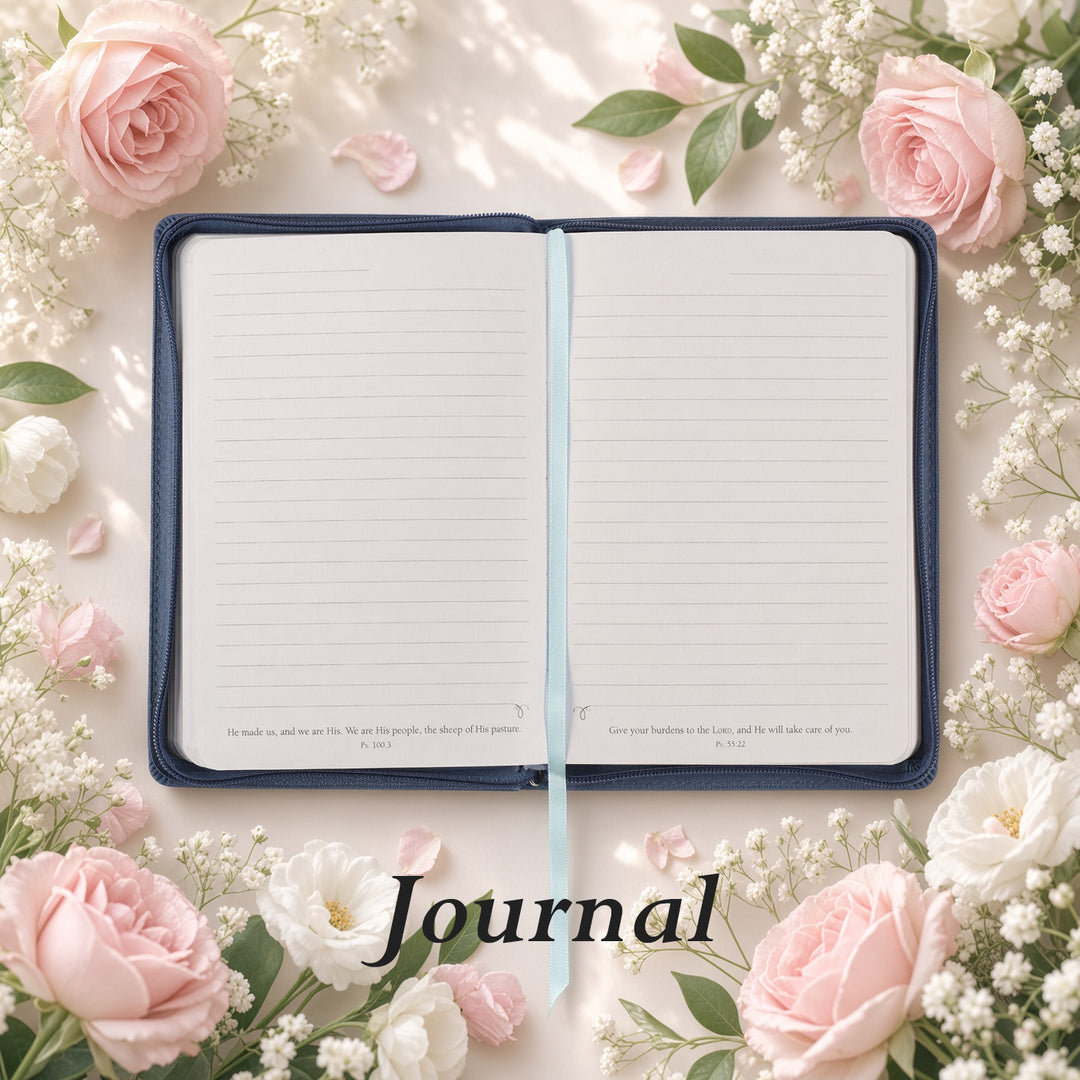 Floral Blue Faux Leather KJV Bible Zippered &amp; Be Still Floral Embroidered Blue Journal Zippered Bundle