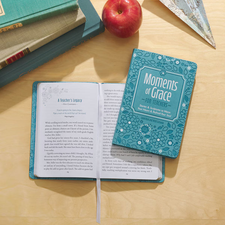 Moments of Grace for Teachers: Stories &amp; Scriptures Blue Faux Leather Gift Book by Carol Kent, Vicki Caruana
