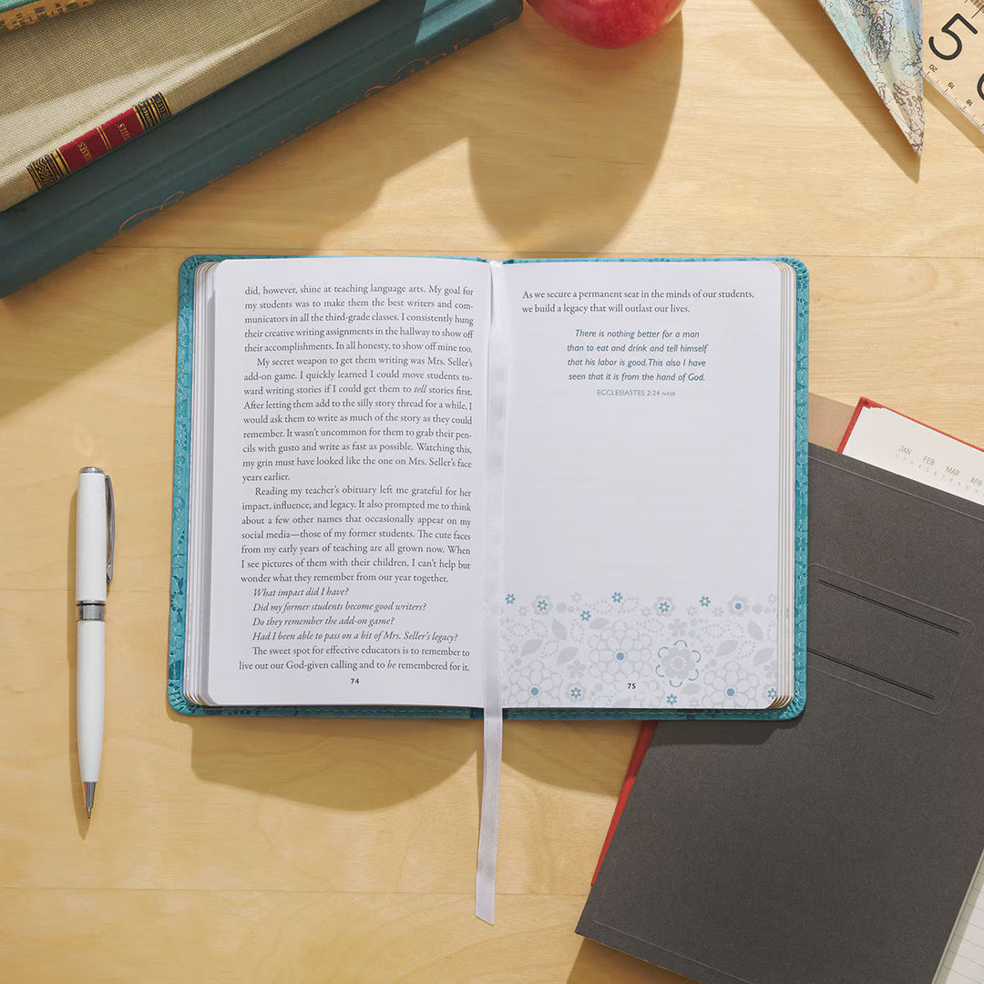 Moments of Grace for Teachers: Stories &amp; Scriptures Blue Faux Leather Gift Book by Carol Kent, Vicki Caruana