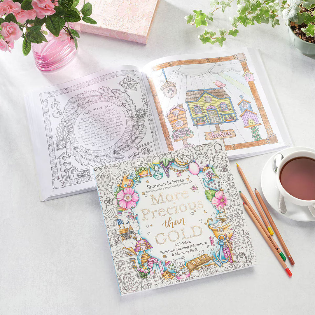 More Precious than Gold: A 52-Week Scripture Coloring Adventure and Memory Book by Shannon Roberts