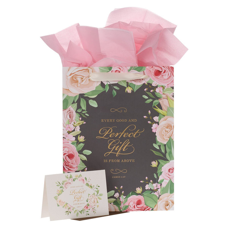 Perfect Gift Pink Rose Large Portrait Gift Bag with Card Set