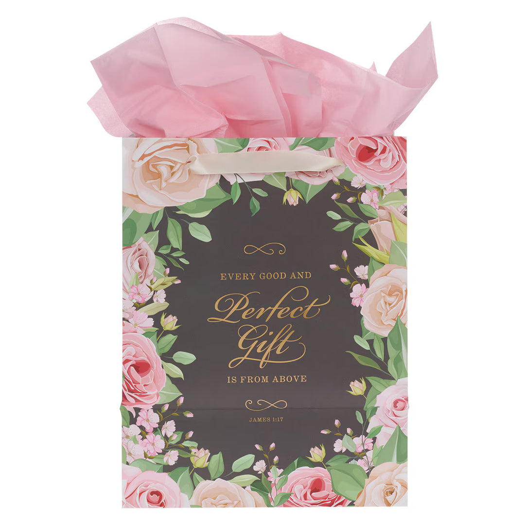 Perfect Gift Pink Rose Large Portrait Gift Bag with Card Set