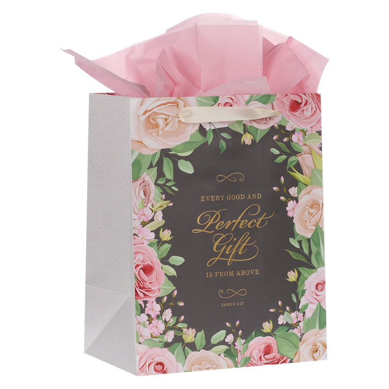 Perfect Gift Pink Rose Large Portrait Gift Bag with Card Set
