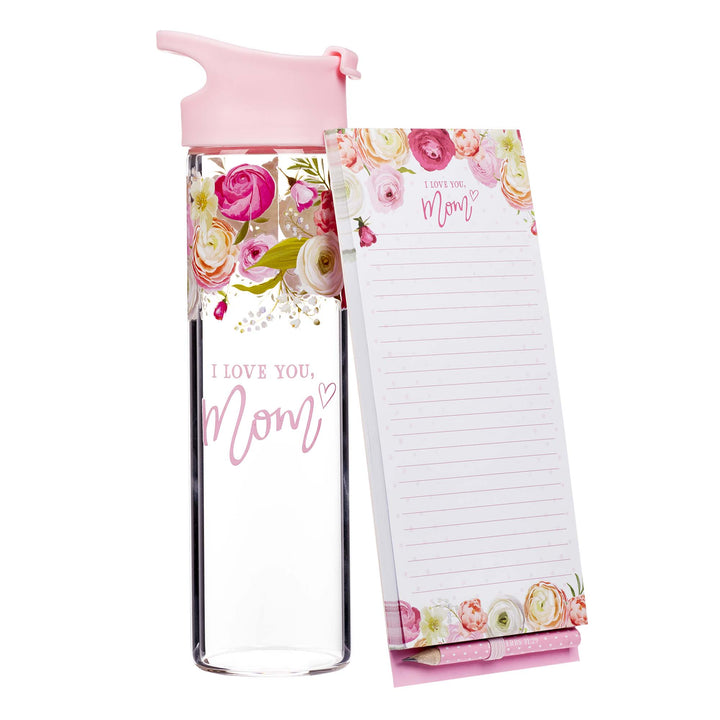 I Love You Mom – Water Bottle &amp; Matching Notepad - Gift Set