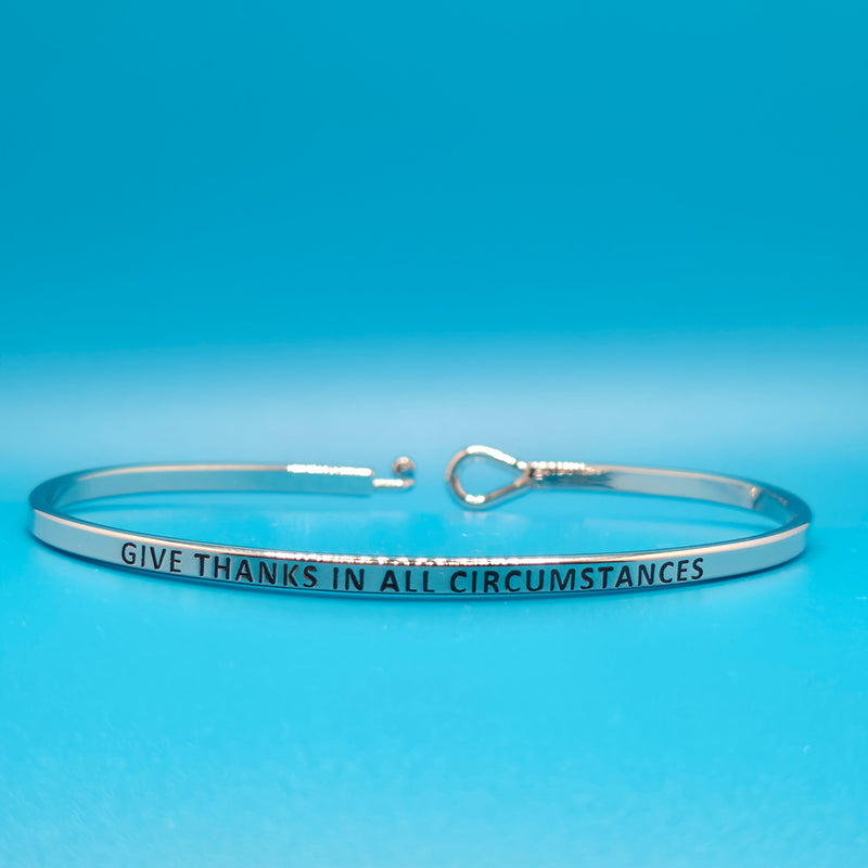 GIVE THANKS IN ALL CIRCUMSTANCES Inspirational Message Bracelet Positive Message Engraved Thin Bangle - Jewelry