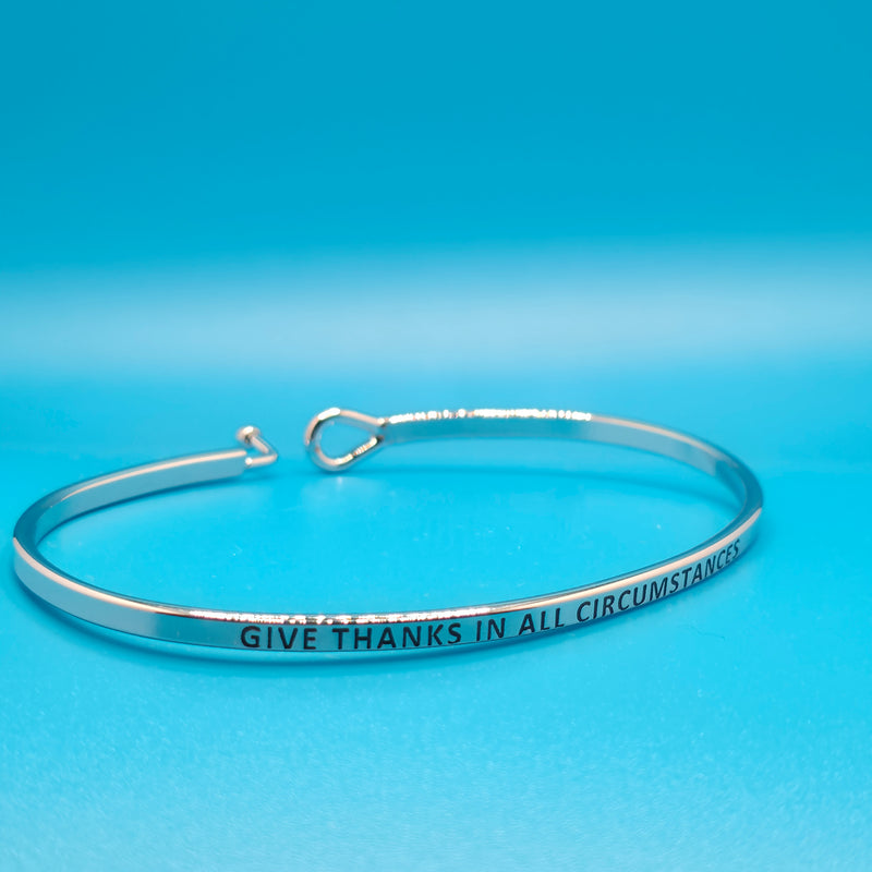 GIVE THANKS IN ALL CIRCUMSTANCES Inspirational Message Bracelet Positive Message Engraved Thin Bangle - Jewelry