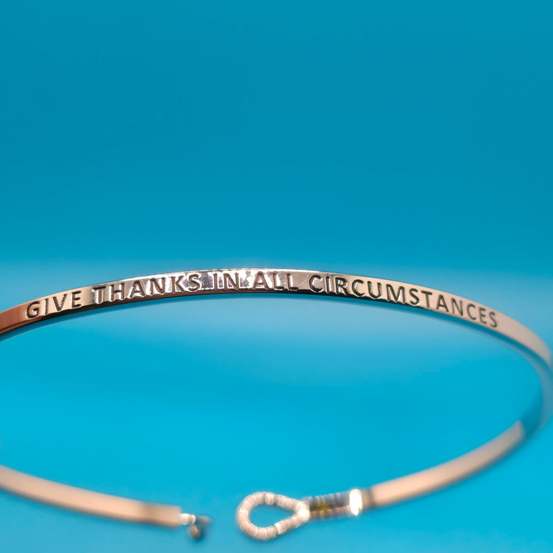 GIVE THANKS IN ALL CIRCUMSTANCES Inspirational Message Bracelet Positive Message Engraved Thin Bangle - Jewelry