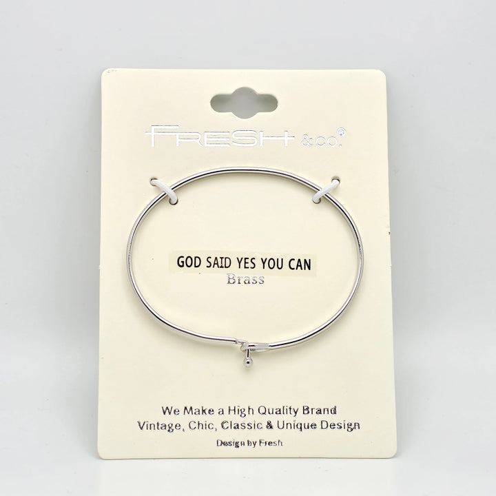 GOD SAID YES YOU CAN Inspirational Message Bracelet Positive Message Engraved Thin Bangle - Jewelry