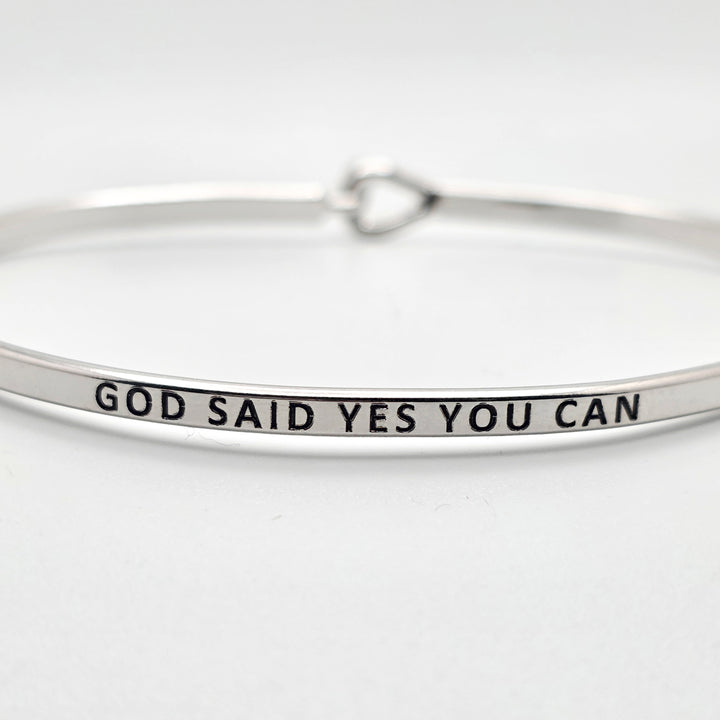 GOD SAID YES YOU CAN Inspirational Message Bracelet Positive Message Engraved Thin Bangle - Jewelry