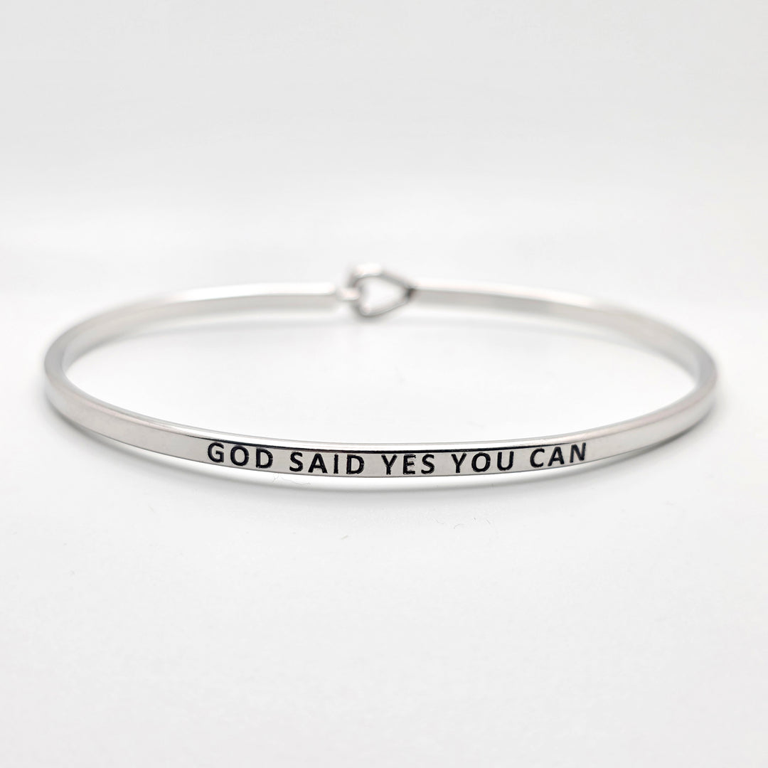 GOD SAID YES YOU CAN Inspirational Message Bracelet Positive Message Engraved Thin Bangle - Jewelry